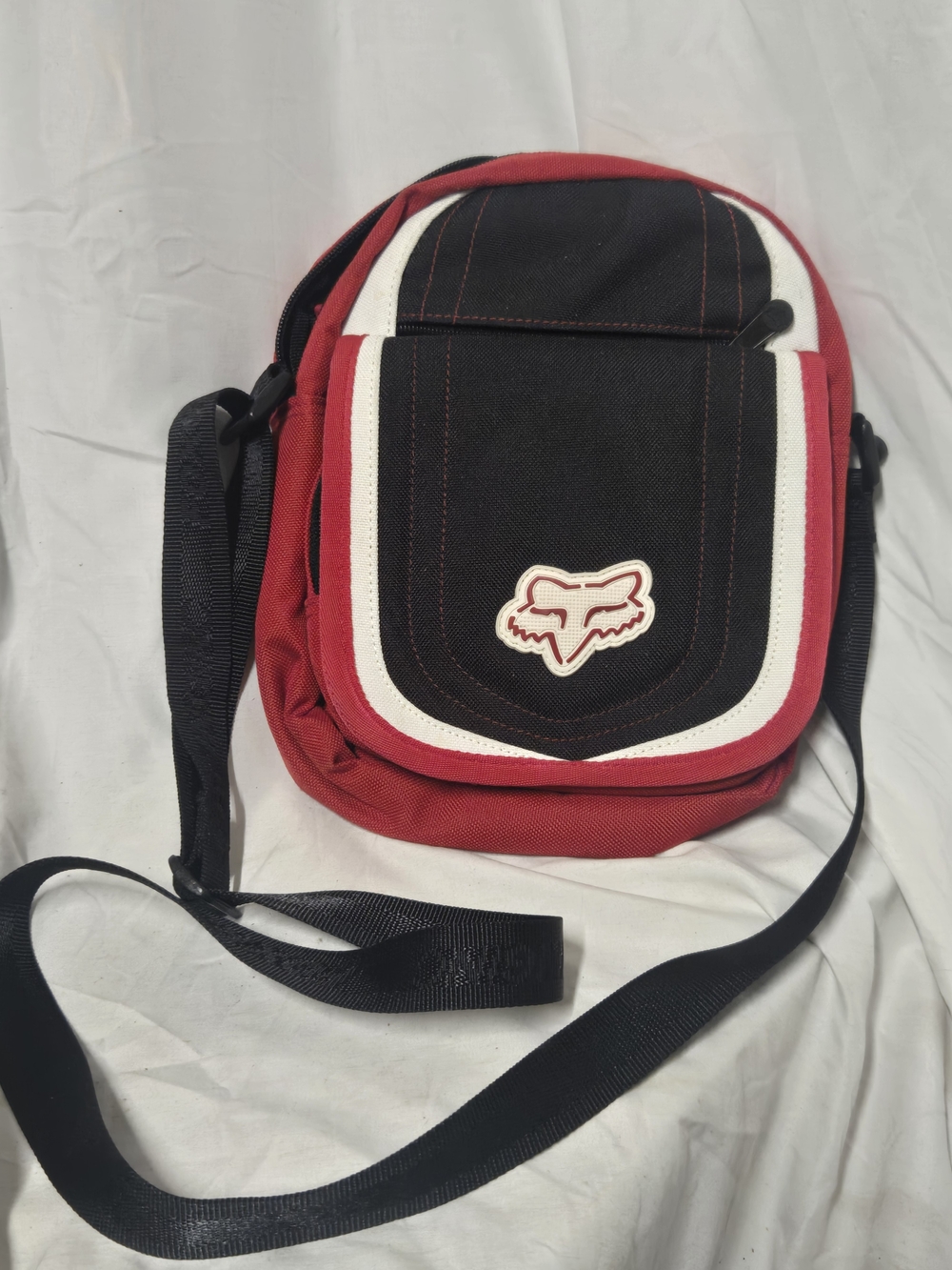 Fox Racing Small Crossbody Shoulder Bag Black & White Zip Utility Moto Logo